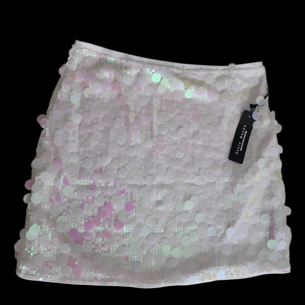 Haute Monde Sequin Iridescent Mini Skirt White Juniors Size Large